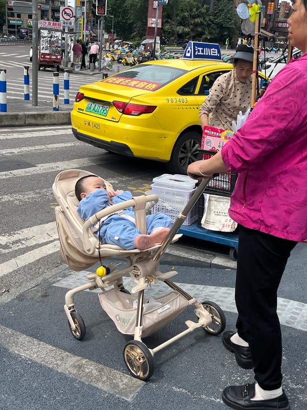 Morning street life documented across Liangjiang, China commercial district