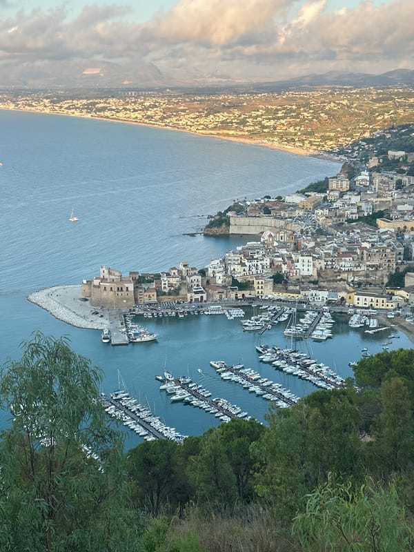 Aerial views of Castellammare del Golfo's harbor and coastline