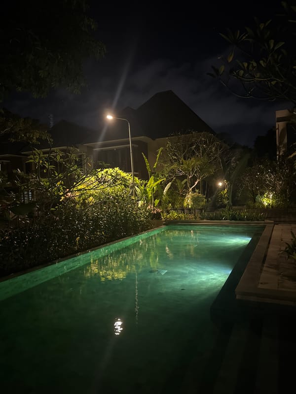 Nighttime resort scenes captured in Kuta Selatan, Indonesia