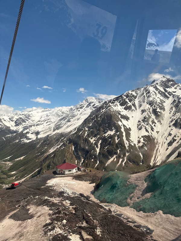 Cable car mountain views in Terskol, Caucasus Mountains