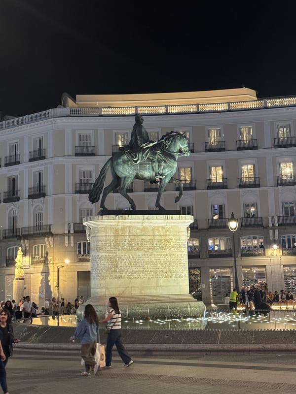 Evening street life documented around Madrid's central squares