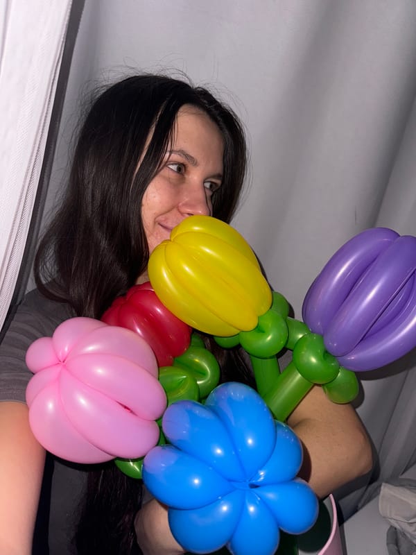Woman photographed with balloon flower bouquet in Odintsovo
