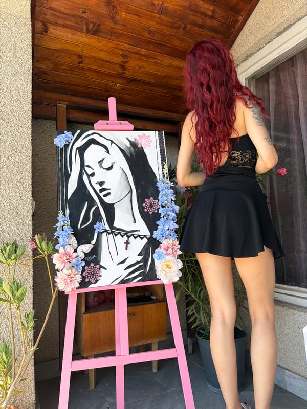 Mixed-media portrait work in progress at a Svilengrad studio