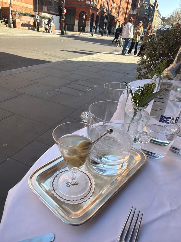 Outdoor dining table spotted on Duke's Walk sidewalk