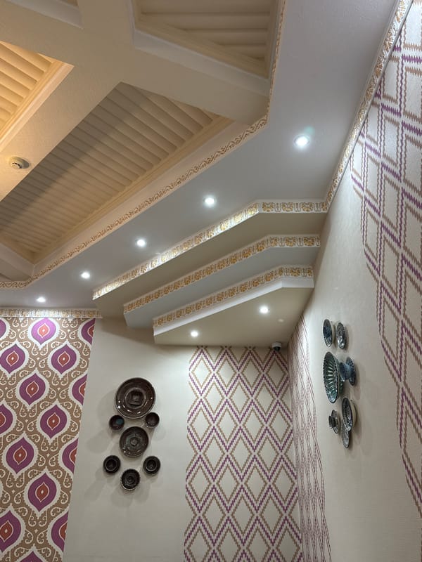 Traditional Samarkand interior and breakfast scenes documented overnight