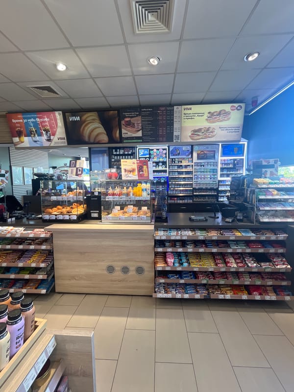 Viva convenience store interior documented in Targovishte, Bulgaria