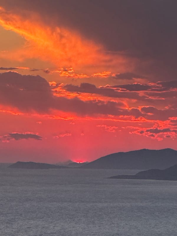Fiery Adriatic sunset over silhouetted islands, Zagora, Montenegro