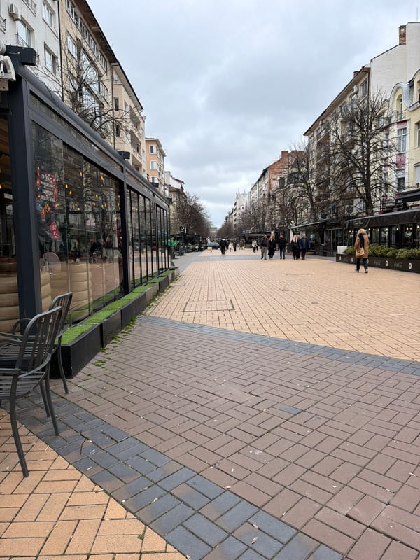 Morning scene captured on Sofia's pedestrianized Vitosha Boulevard