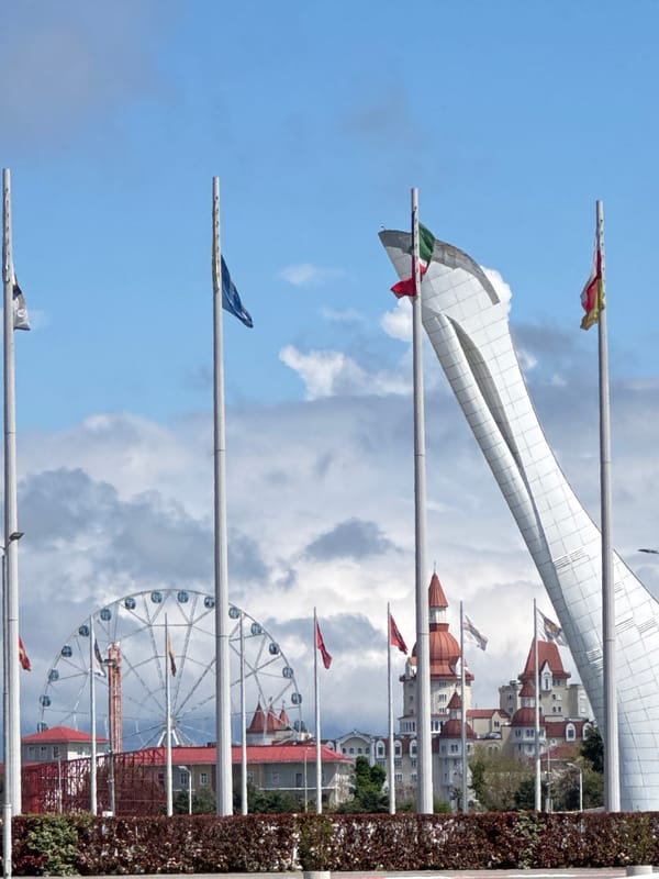 Flagpoles and social media content documented in Sirius, Russia