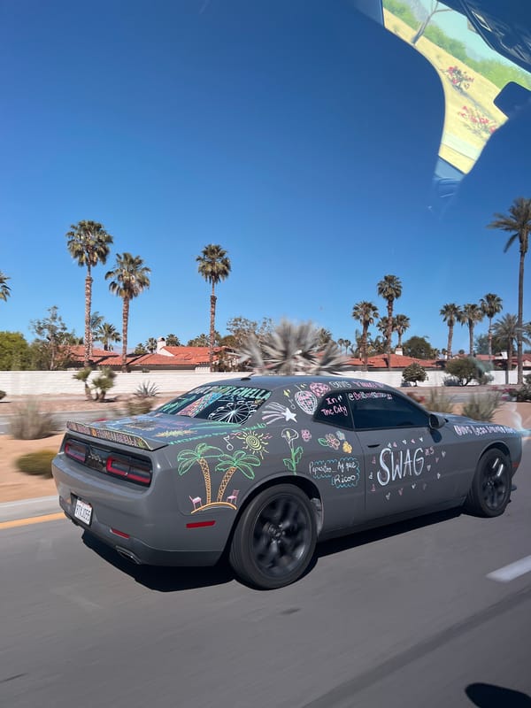 Decorated Dodge Challenger spotted on La Quinta road