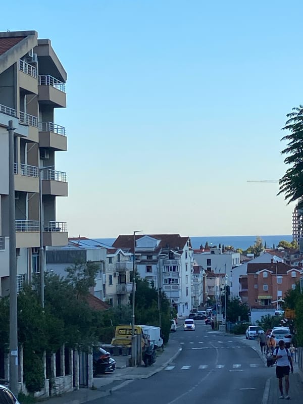 Street view and ceramic window decor in Budva, Montenegro