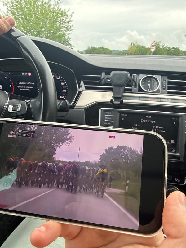 Driver watches Giro d'Italia live stream while driving in Bulgaria