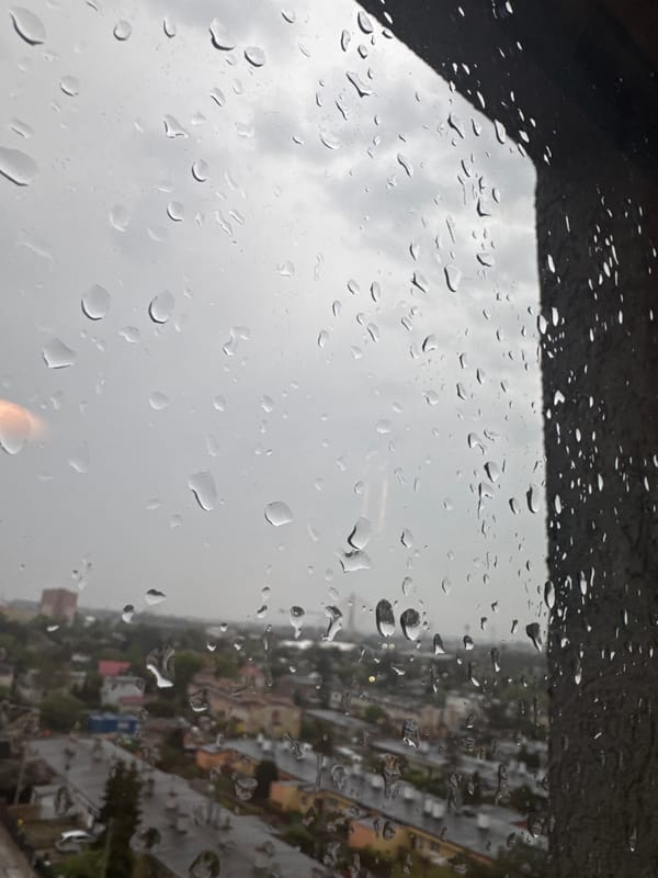 Rainy afternoon observed through streaked windows in Gdańsk