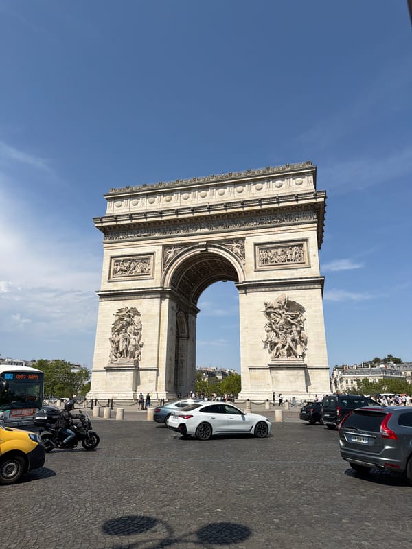 Arc de Triomphe on a clear Paris morning, multiple angles