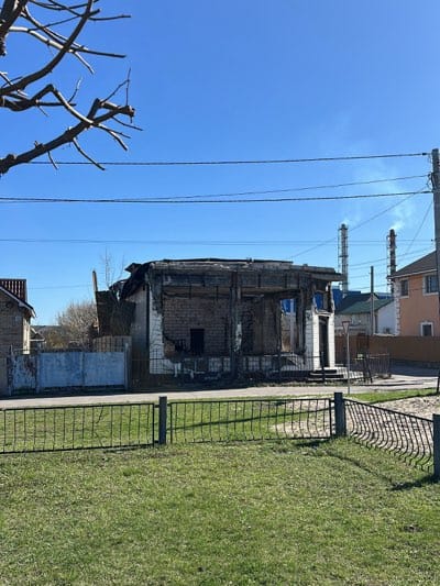 Damaged building observed in Hostomel', Ukraine