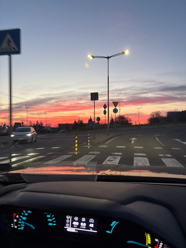 Sunset captured from vehicle in Burgas, Bulgaria street scene