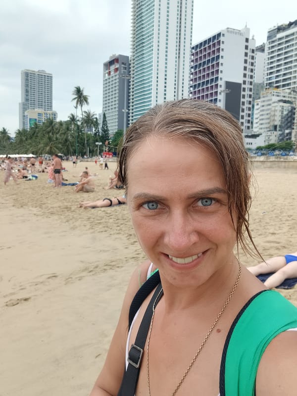 Cloudy morning on Nha Trang beach, streets and shore