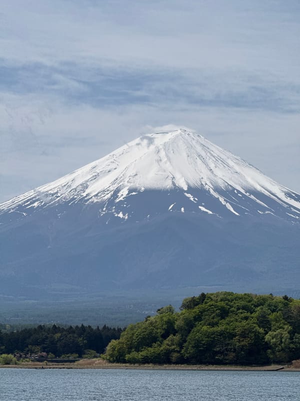 Snow-capped Mount Fuji photographed in Fujikawaguchiko