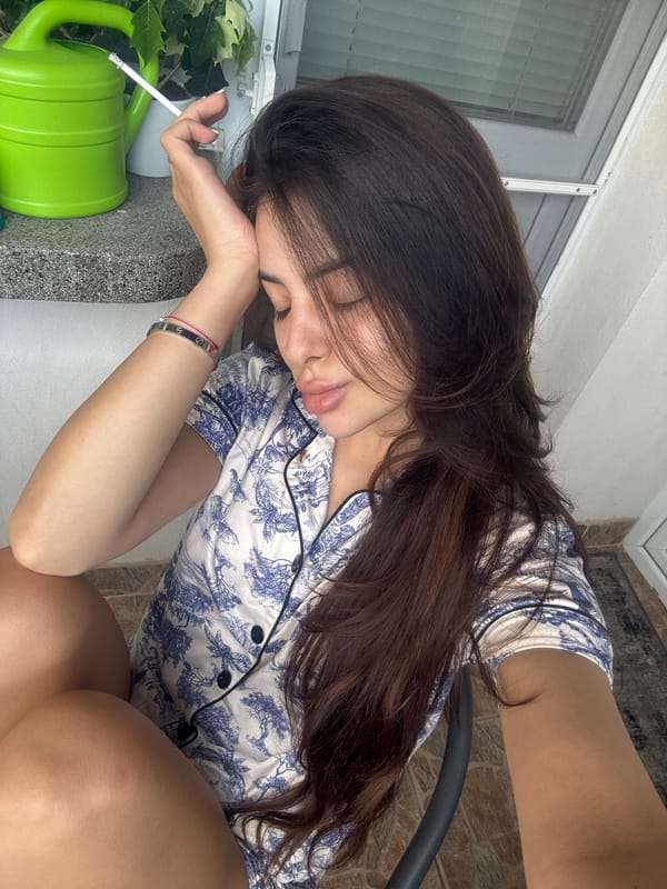 Woman's lazy afternoon selfie session in pajamas, Plovdiv