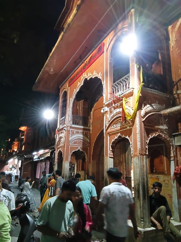 Evening street life captured across Jaipur's Tripoliya Bazar district