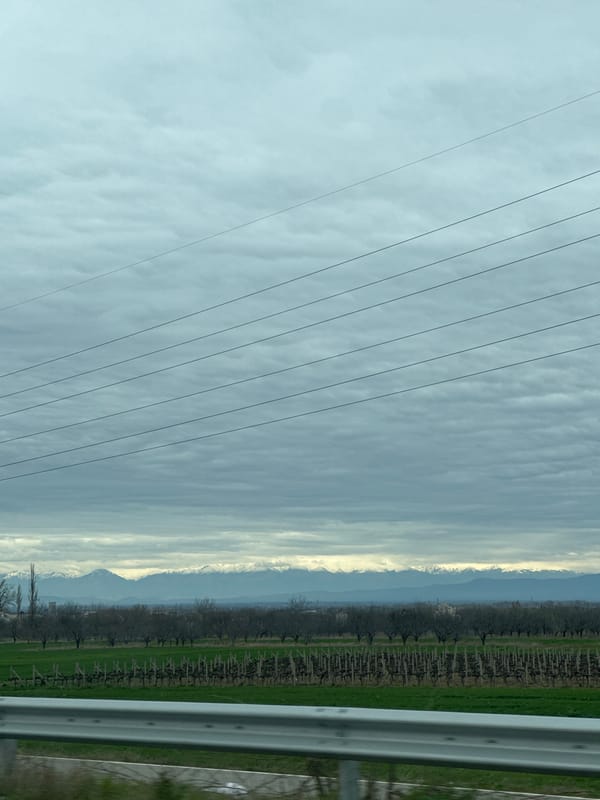 Power lines cross overcast sky near mountains in Bulgaria