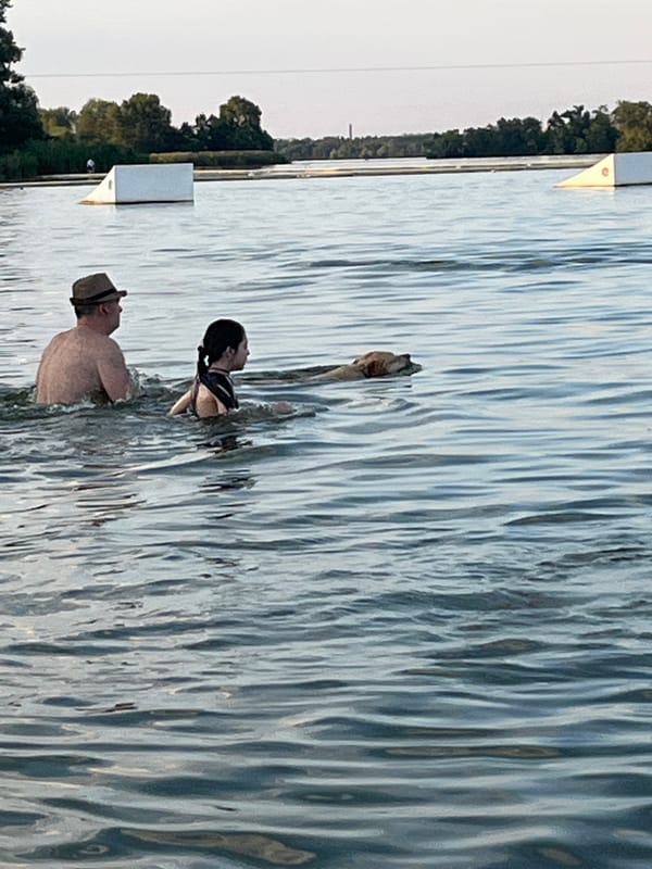 Summer afternoon on the Dnipro River: swimming, wakeboarding, golden hour