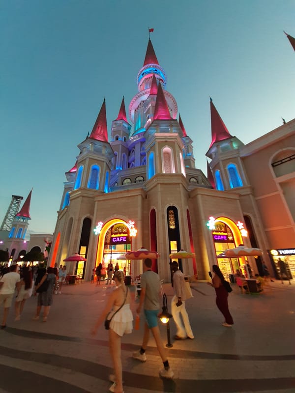 Evening illumination at Land of Legends resort captured