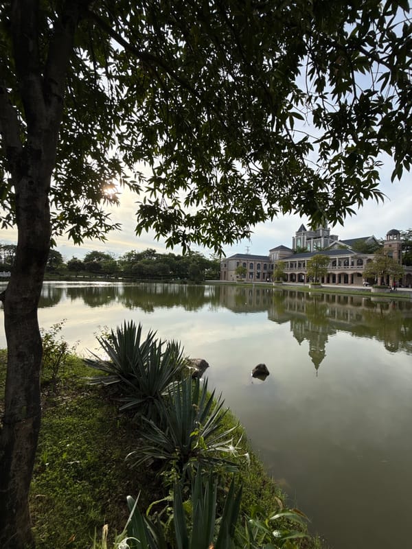 Weekend leisure at Huizhou's lakeside park, June morning