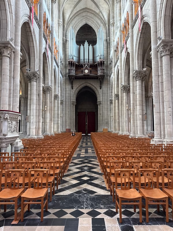 Visitor photographs interior features of Nantes Cathedral