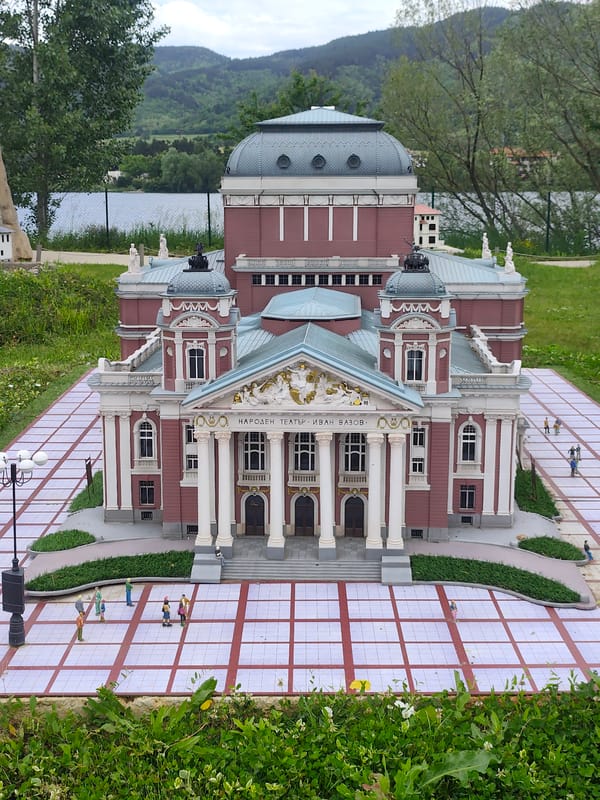 Tourist documents miniature Bulgarian landmarks at Pravets theme park