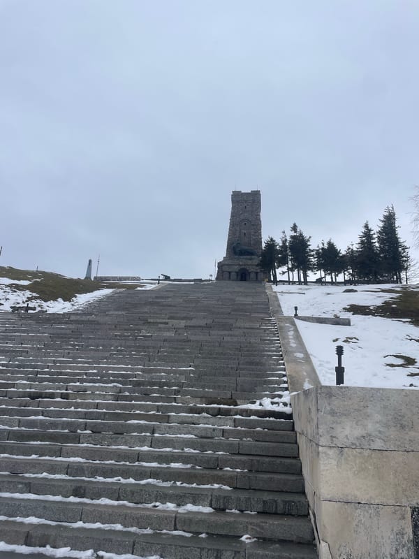 Spring snowfall blankets historic Shipka Monument in Bulgaria