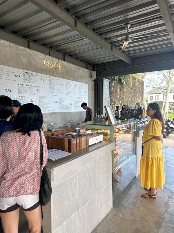 Morning hang at Crate café beside a Mengwi basketball court