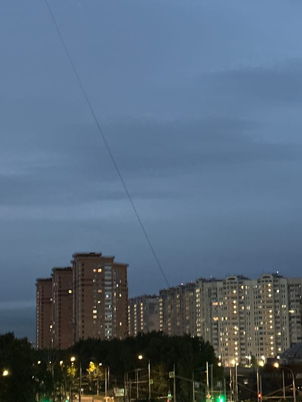 Podolsk apartment blocks at twilight, June 2026