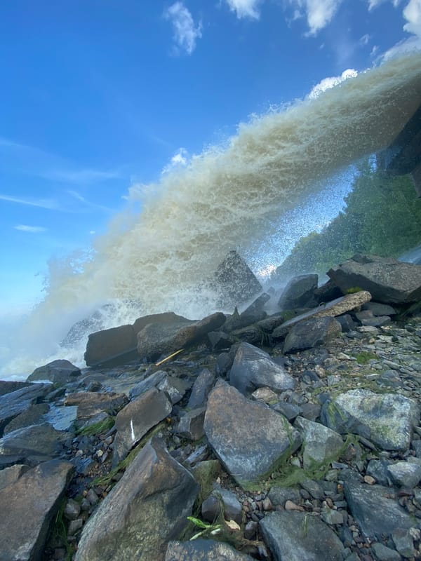 Selfies and water shots at a rushing weir near Chernushka