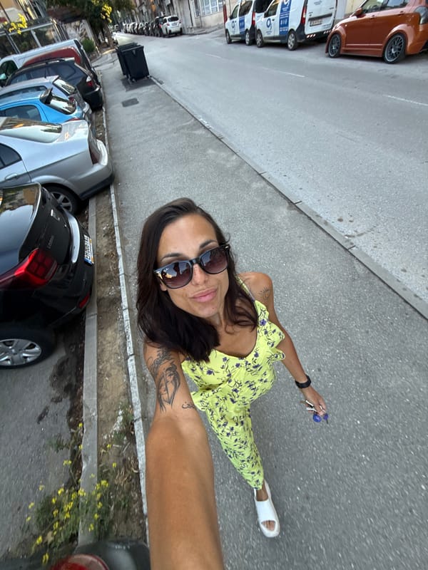 Summer selfies on a Pleven street, yellow floral dress