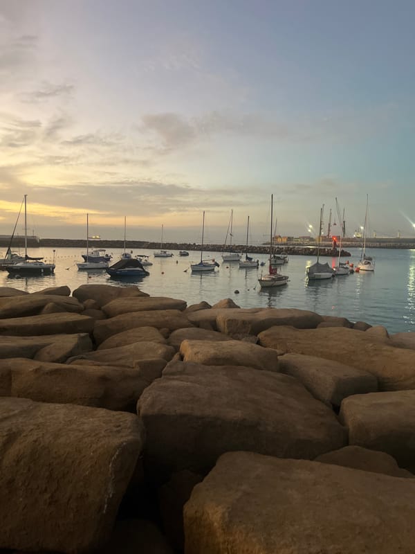 Dusk harbor scene captured in Arica, Chile