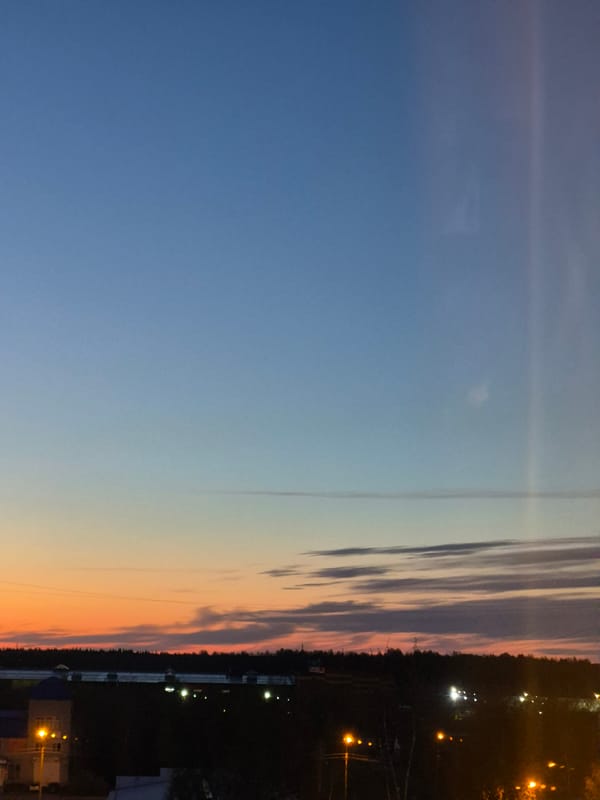Sunset observed over Tobolsk, Russia displays colorful evening sky