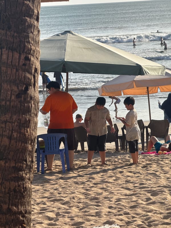 Busy morning on the sand at Kuta Beach