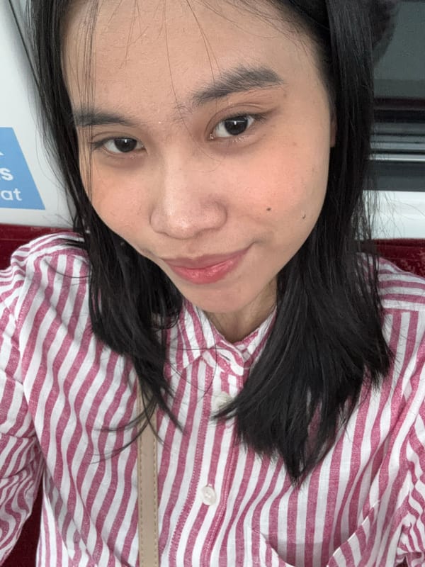 Selfie series in East Jakarta, pink striped shirt, midday