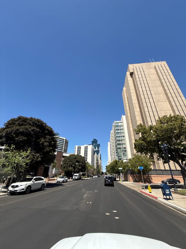 Evening street scene documented in downtown San Diego