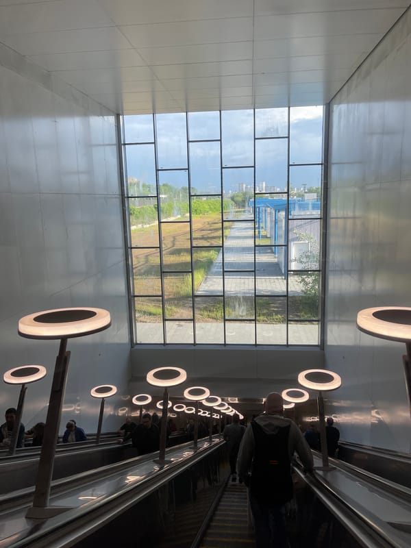 Transit hub activity documented near MEGA building facility