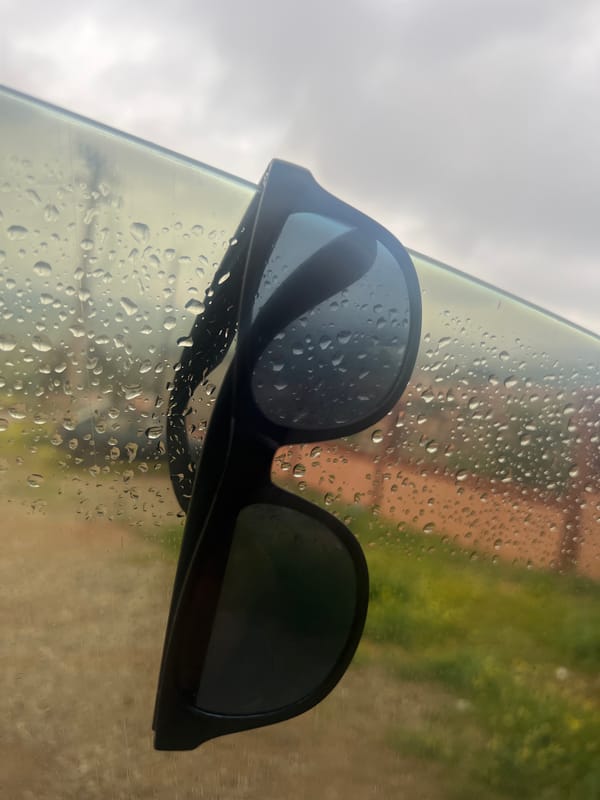 Rainy morning documented from car in Ouaouizert, Morocco