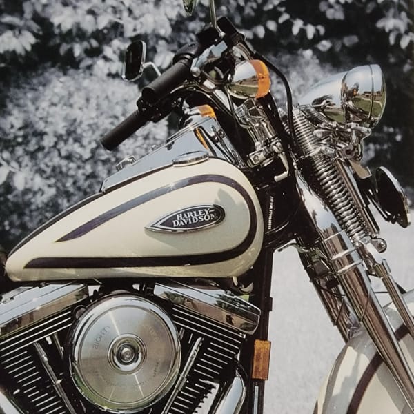 Close-up showcase of custom Harley-Davidson motorcycles in varied styles