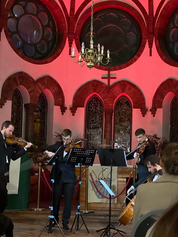 String quartet performs concert in red-lit Vladivostok cathedral