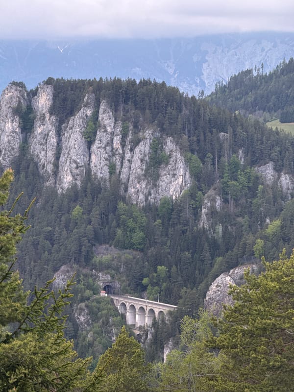 Historic Semmering Railway viaduct observed in Austrian Alps