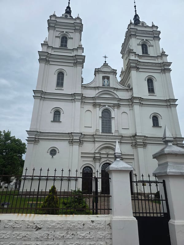 Churches and flowers documented in unidentified urban location
