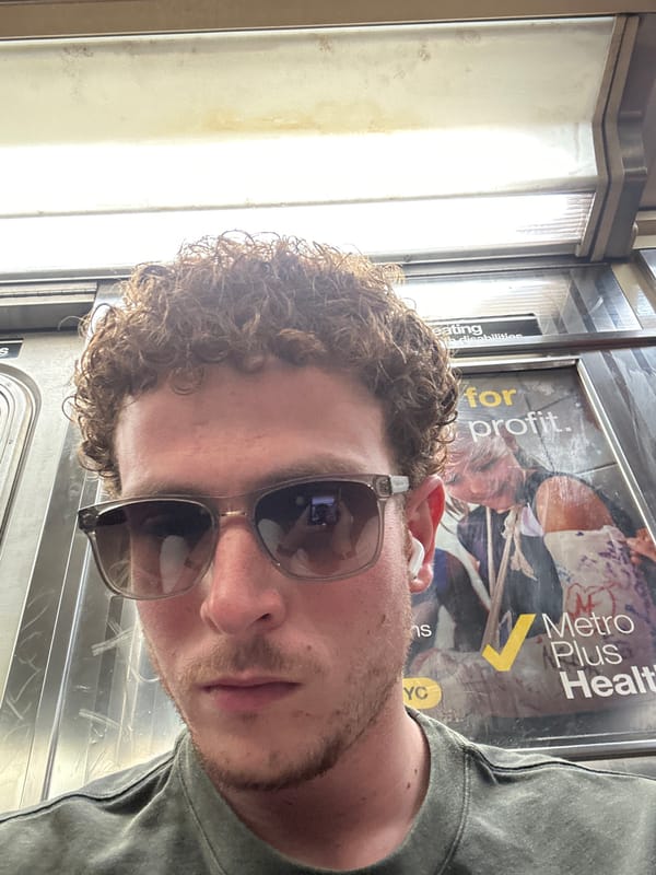 Young man takes selfies on NYC subway train