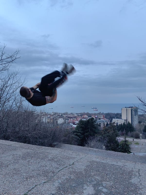 Man performs acrobatic stunts across multiple Varna locations