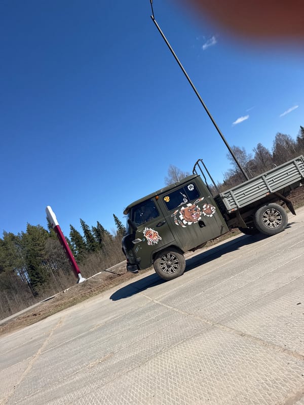 Custom-painted military truck spotted in Russian woodland area