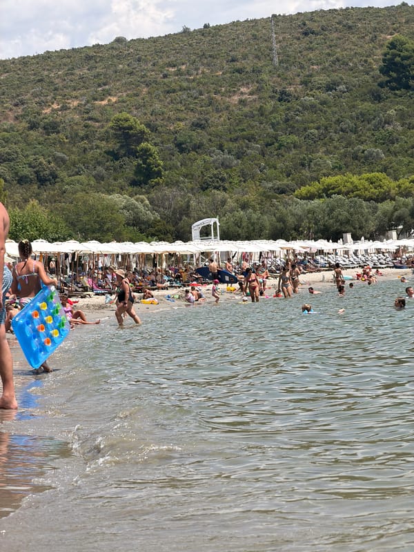Packed beach day at Bigova, Montenegro